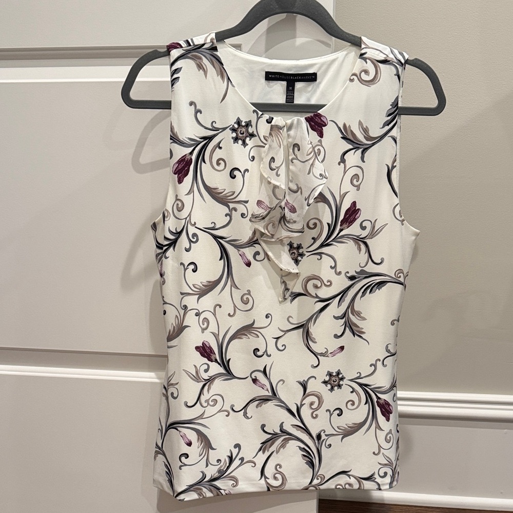 WHBM White and Purple Floral Blouse